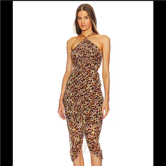Marant Etoile Valdi Ochre - Brown Leopard Midi Dress - Picture 1 of 6